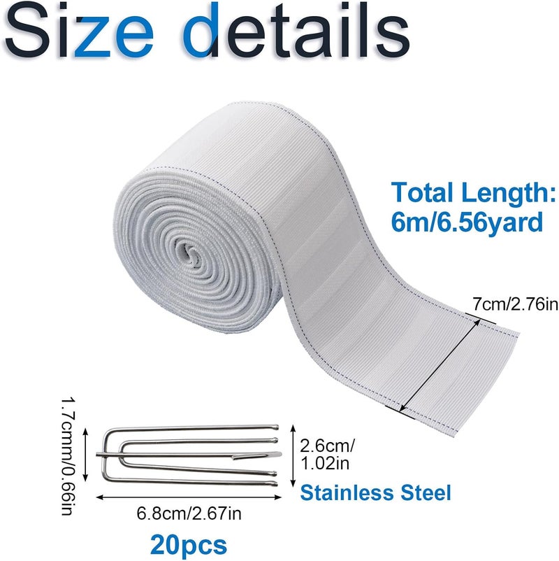 INCREWAY Curtain Pleat Tape, 6 Meters/6.56 Yards Pleater Tape for Curtains with 20 Pcs Stainless Steel 4 Prongs Curtain Pleat Hooks for Drapes for DIY Pinch Pleat Tape White - Image 2
